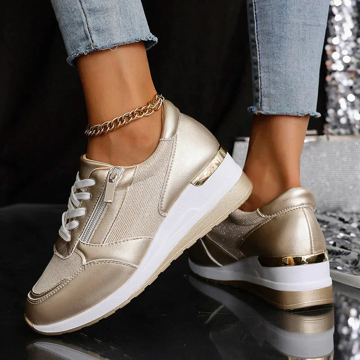 Sneakers Donna con Plateau Effetto Metallico Urban-Chic