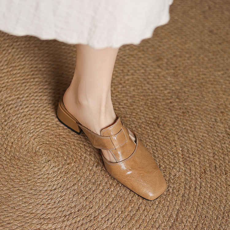 Mules donna eleganti in pelle punta quadrata