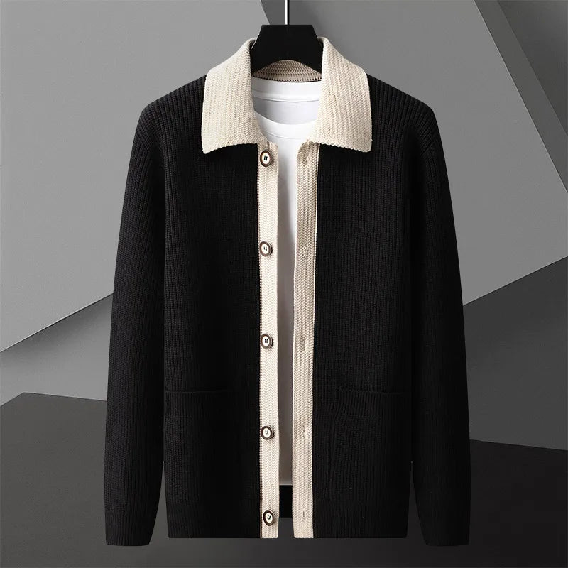Cardigan Uomo in Maglia Fatto a Mano Bicolore