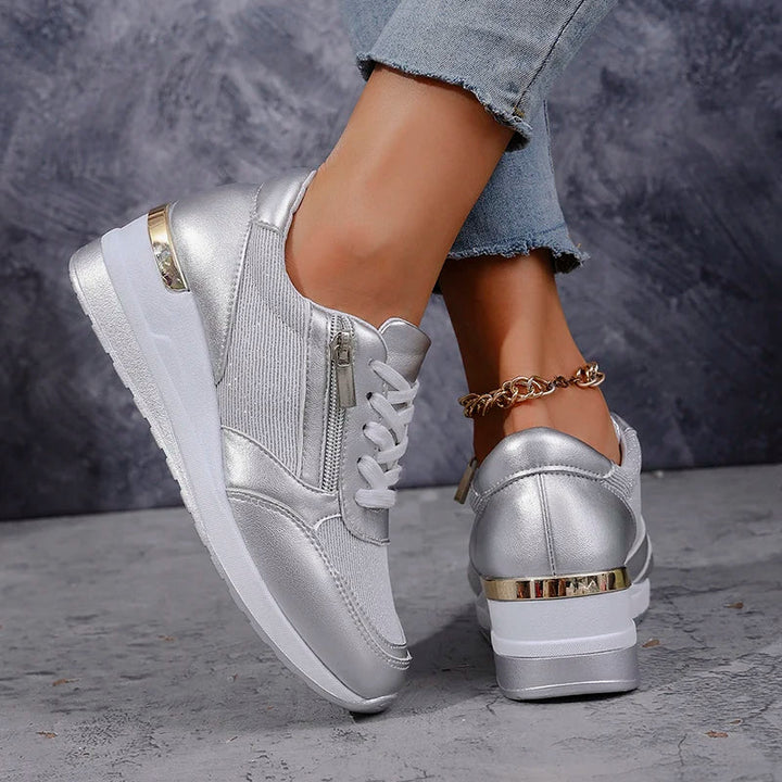 Sneakers Donna con Plateau Effetto Metallico Urban-Chic