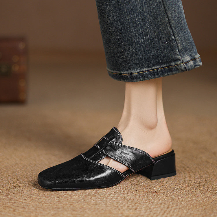 Mules donna eleganti in pelle punta quadrata