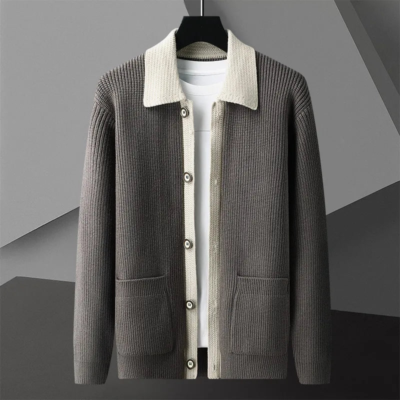 Cardigan Uomo in Maglia Fatto a Mano Bicolore