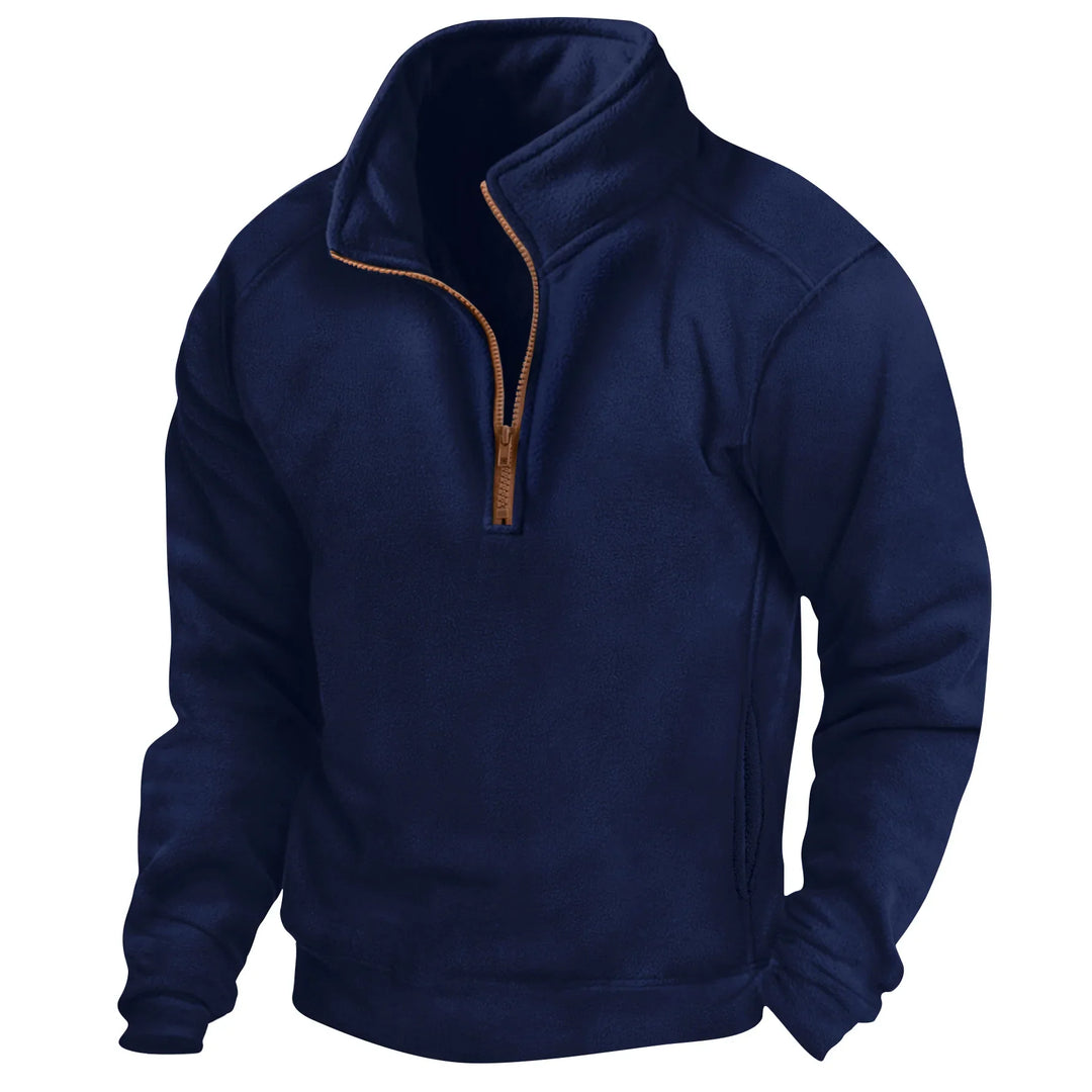 Maglione Fleece Uomo Collo Alto Mezza Zip Tasche Laterali