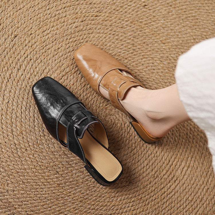Mules donna eleganti in pelle punta quadrata