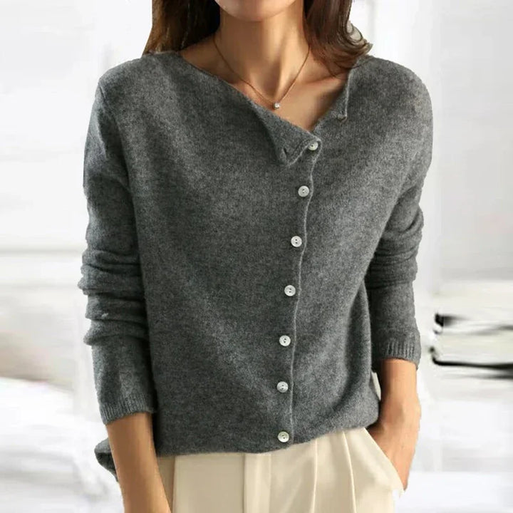 Maglione Donna in Maglia con Bottoni Asimmetrici