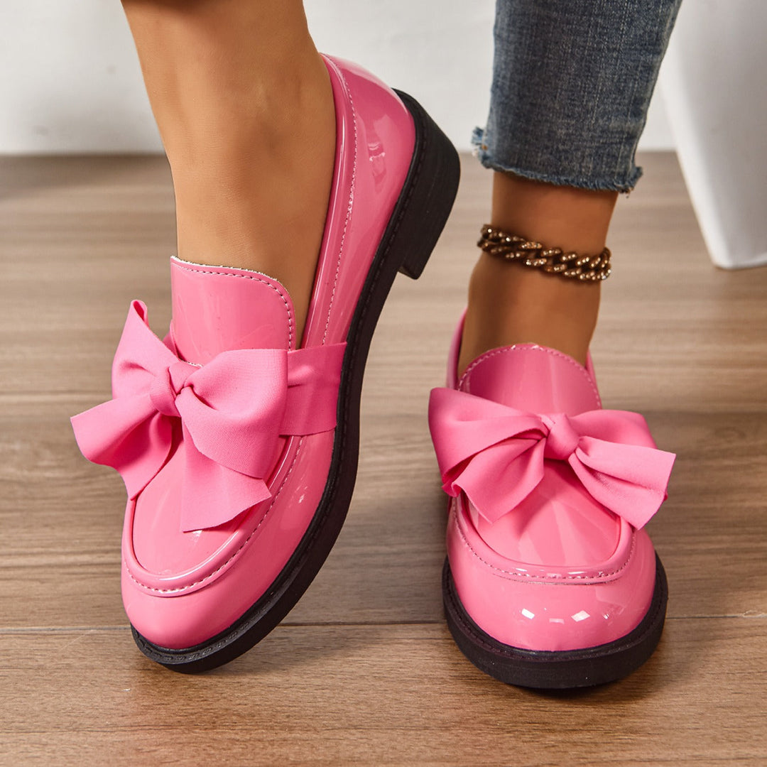 Eleganti Mocassino Donna Vernice con Fiocco Tacco Basso