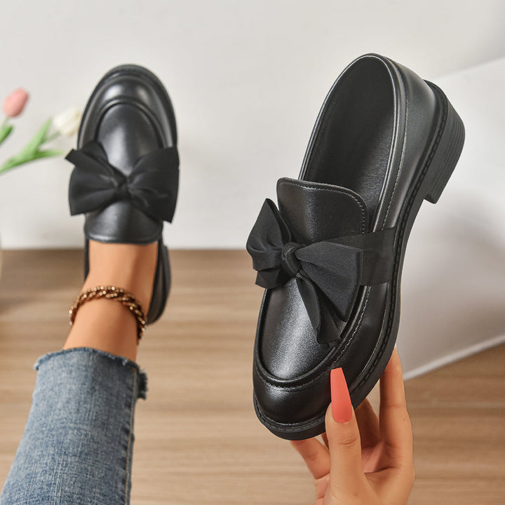 Eleganti Mocassino Donna Vernice con Fiocco Tacco Basso