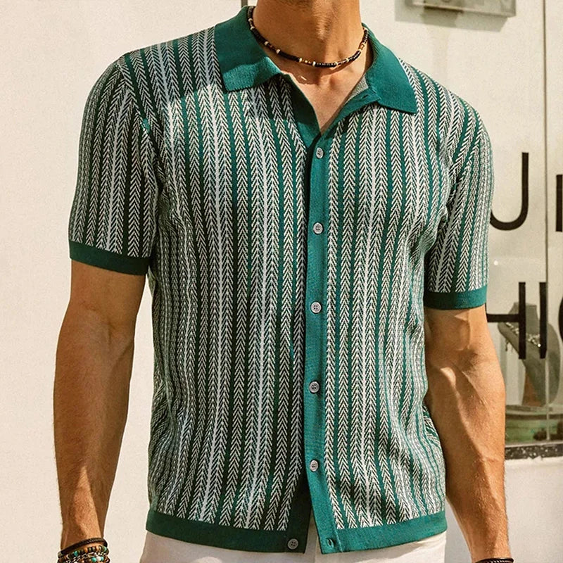 Polo uomo stampa retrò zigzag
