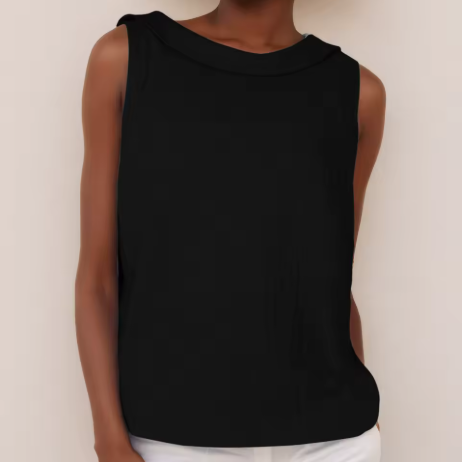 T-shirt Donna Senza Maniche Collo Alto Stile Minimal Chic