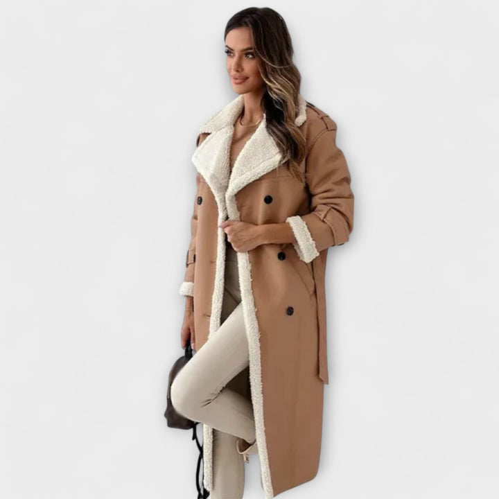 Maria – Cappotto Classico Lungo con Fodera in Pile e Collo Teddy