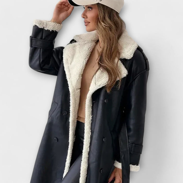 Maria – Cappotto Classico Lungo con Fodera in Pile e Collo Teddy