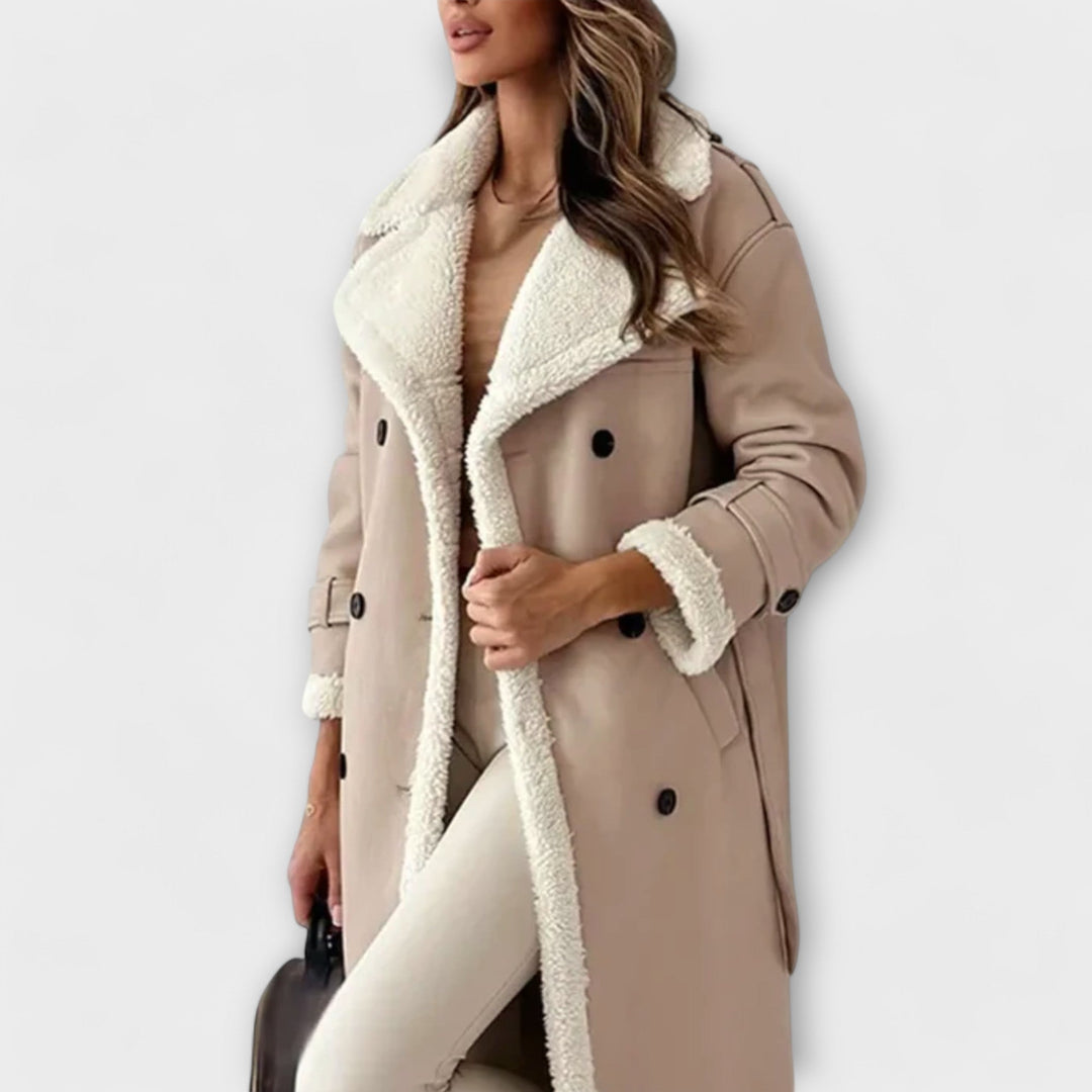 Maria – Cappotto Classico Lungo con Fodera in Pile e Collo Teddy