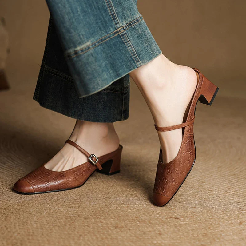 Mules donna eleganti in pelle con cinturino