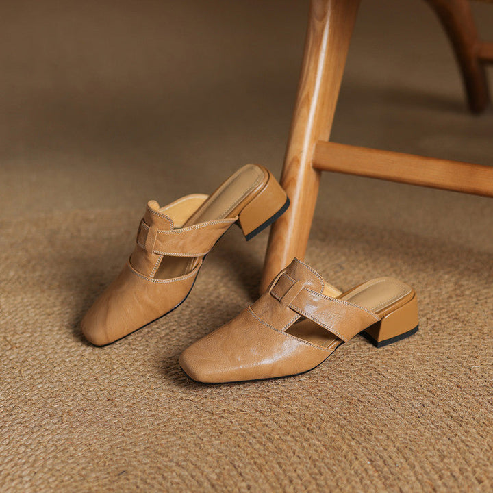 Mules donna eleganti in pelle punta quadrata
