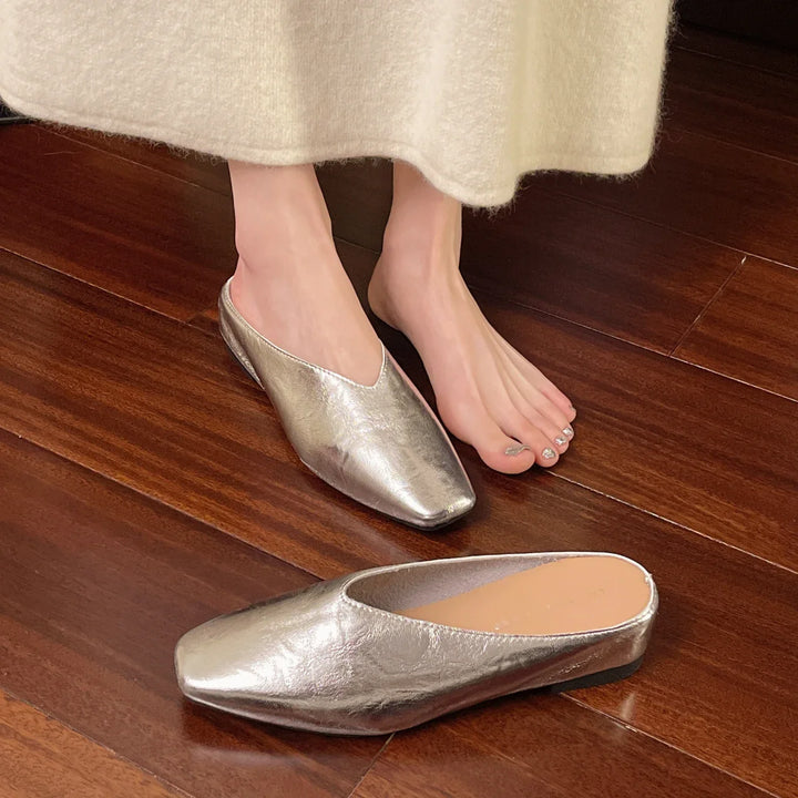 Essenziale Mules Donna Punta Quadrata Pelle Slip-On