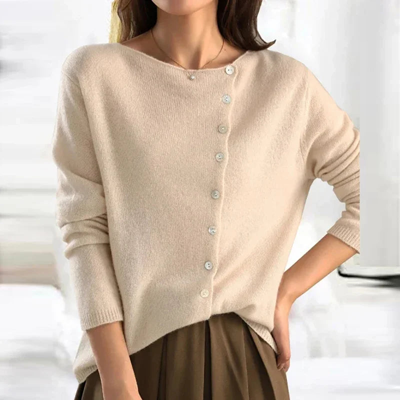 Maglione Donna in Maglia con Bottoni Asimmetrici
