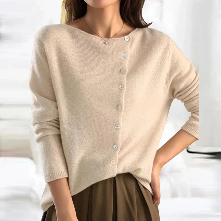 Maglione Donna in Maglia con Bottoni Asimmetrici