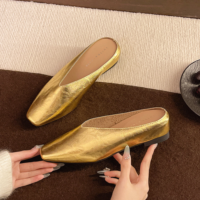 Essenziale Mules Donna Punta Quadrata Pelle Slip-On