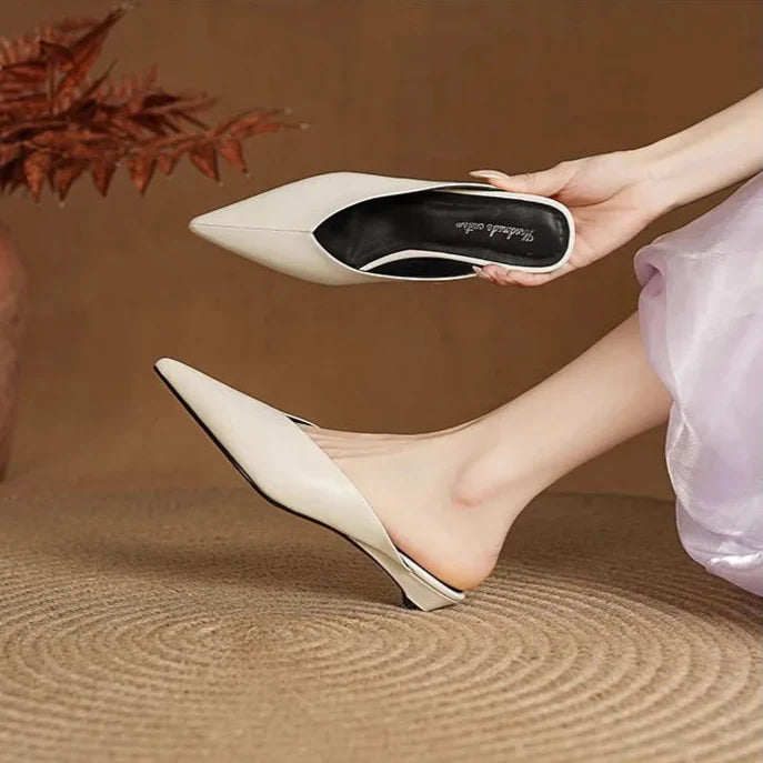 Mules donna eleganti in pelle a punta