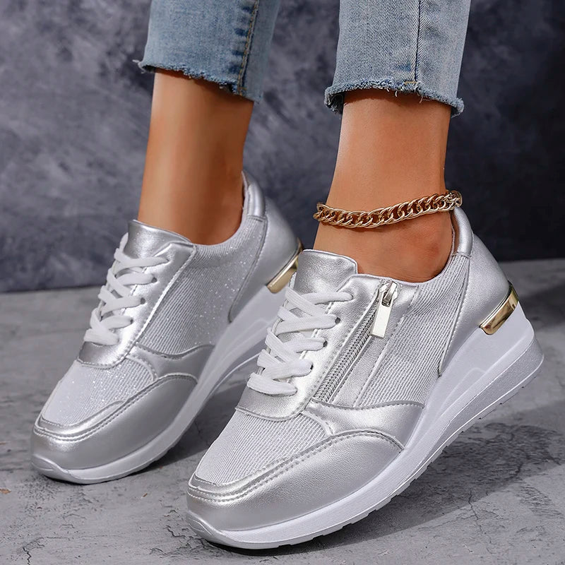 Sneakers Donna con Plateau Effetto Metallico Urban-Chic