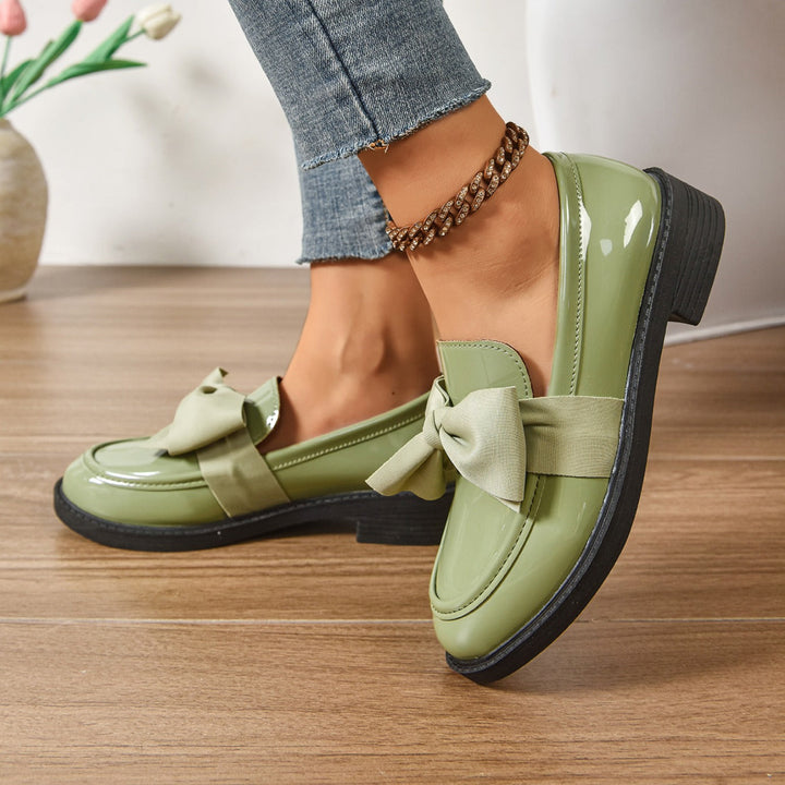 Eleganti Mocassino Donna Vernice con Fiocco Tacco Basso