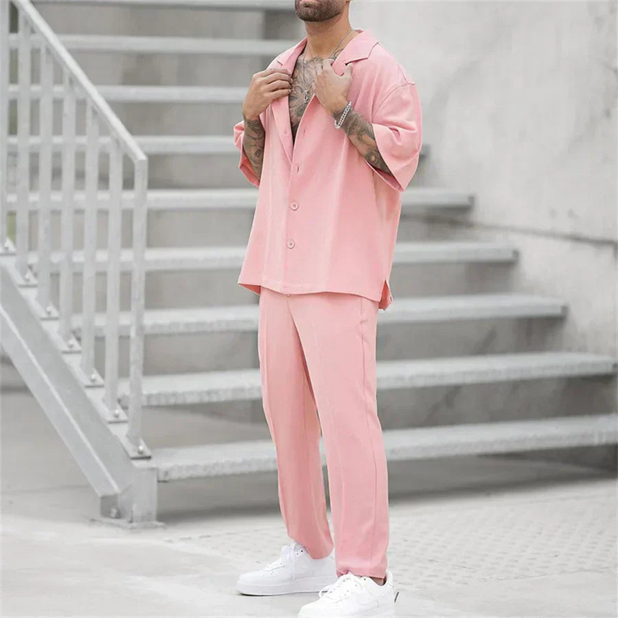 Classico Completo Estivo Uomo Camicia Pantaloni Dritti