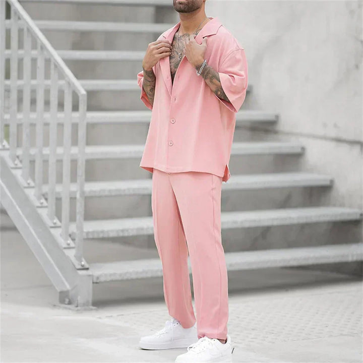 Classico Completo Estivo Uomo Camicia Pantaloni Dritti