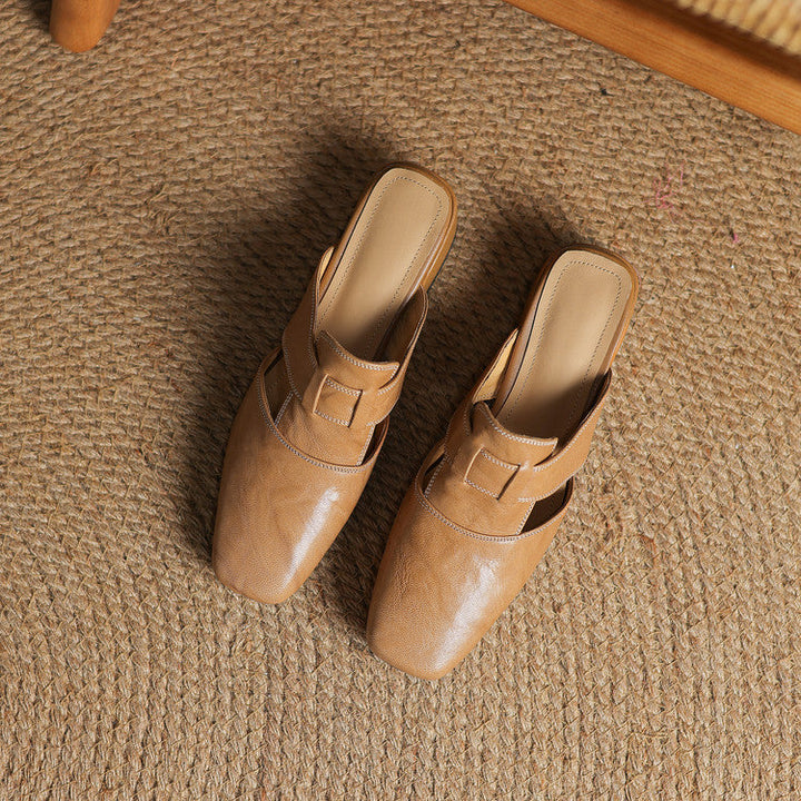 Mules donna eleganti in pelle punta quadrata
