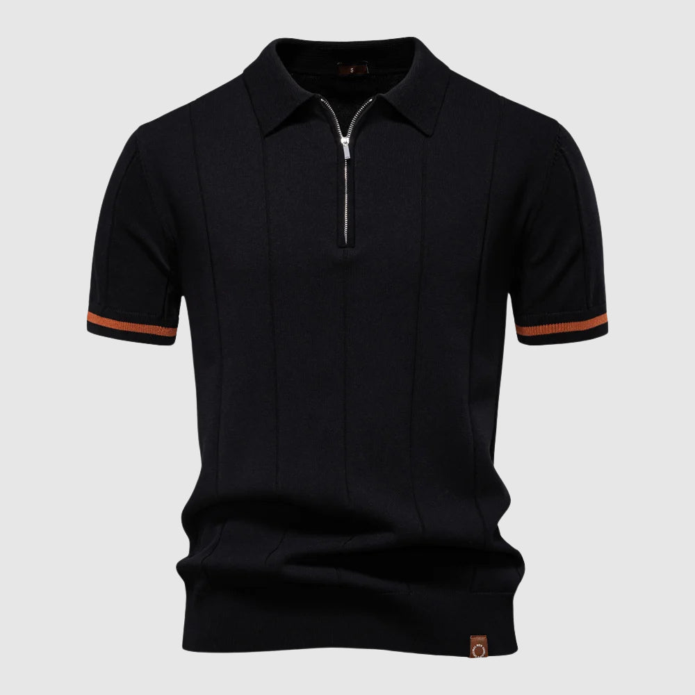 Dinamico Polo Uomo Zip Manica Corta Righe Verticali