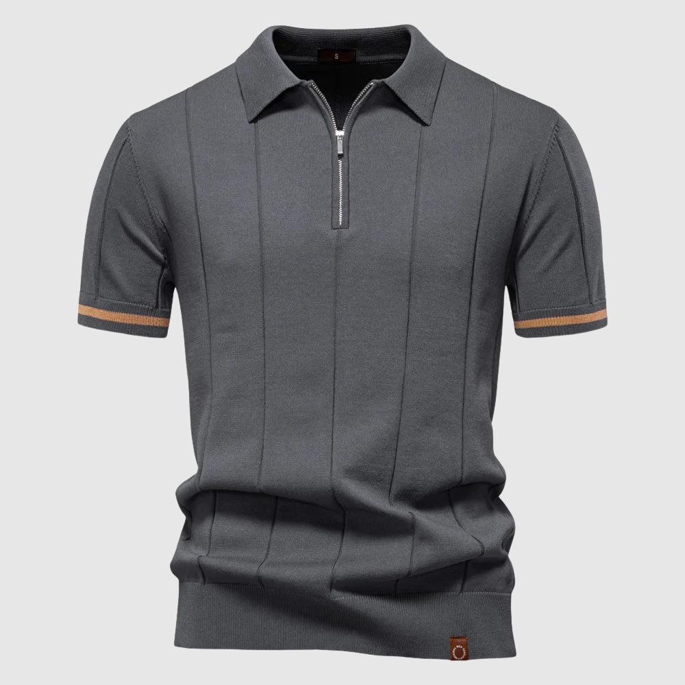 Dinamico Polo Uomo Zip Manica Corta Righe Verticali