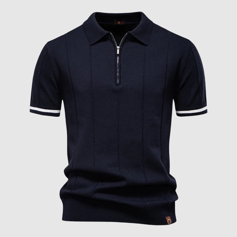 Dinamico Polo Uomo Zip Manica Corta Righe Verticali