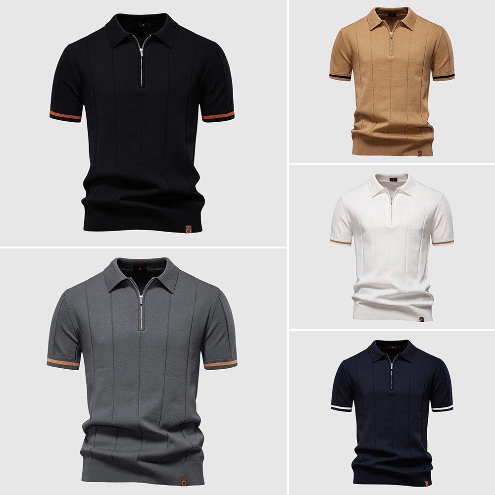 Dinamico Polo Uomo Zip Manica Corta Righe Verticali