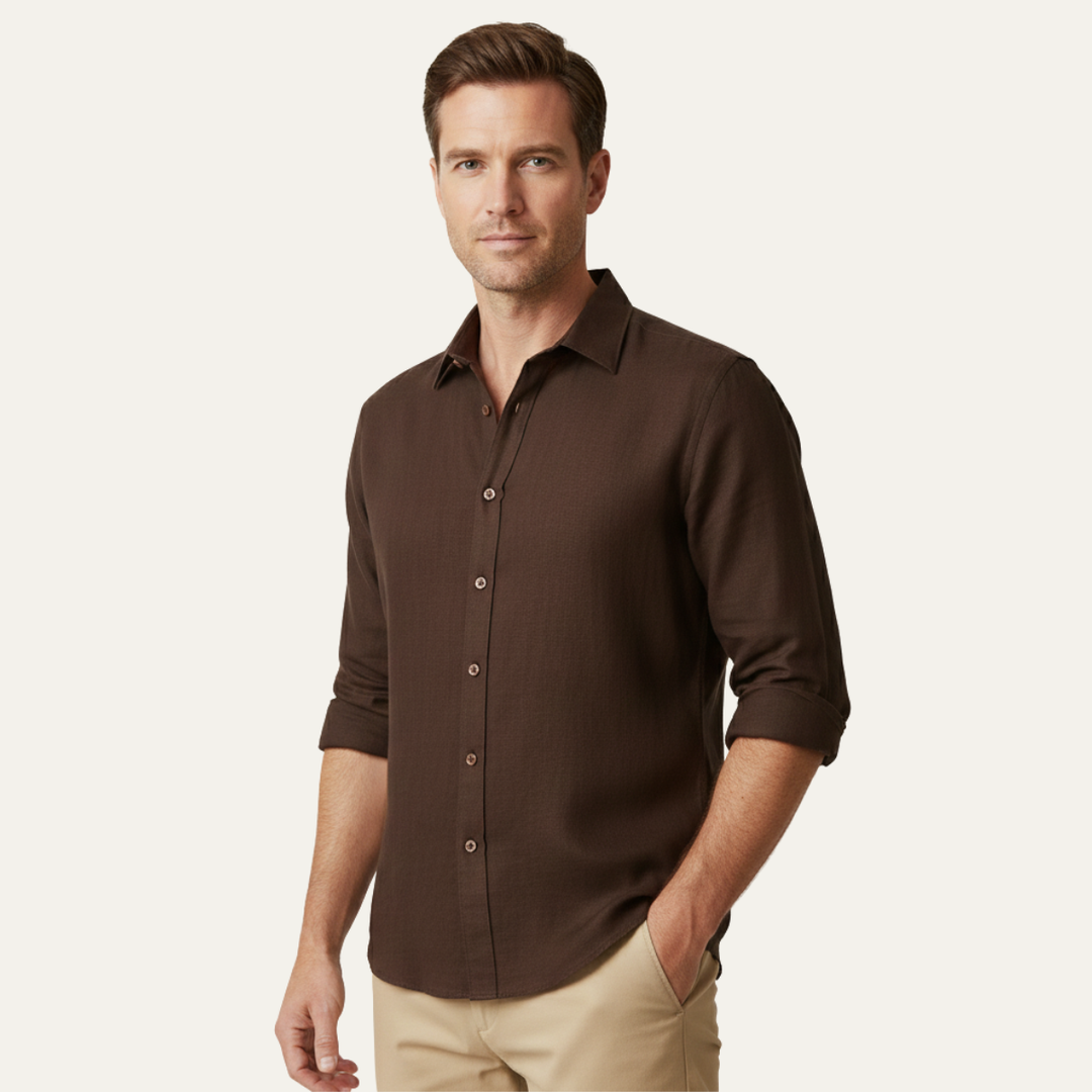Classica Camicia Uomo Zurich Vintage Manica Lunga Lino
