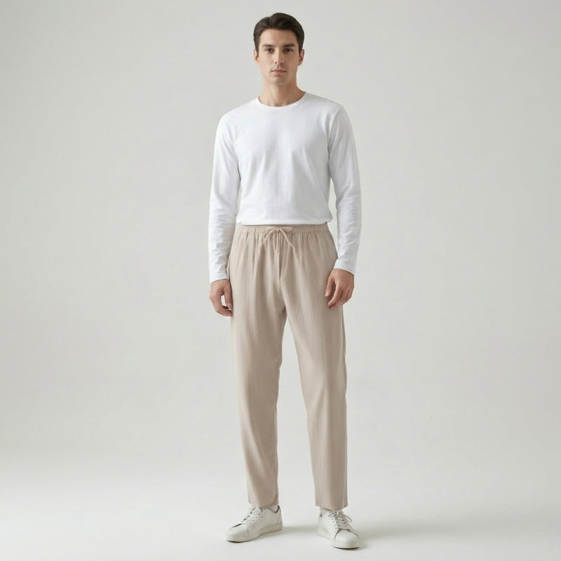 Pantalone in Lino Uomo Vita Elastica Taglio Ampio
