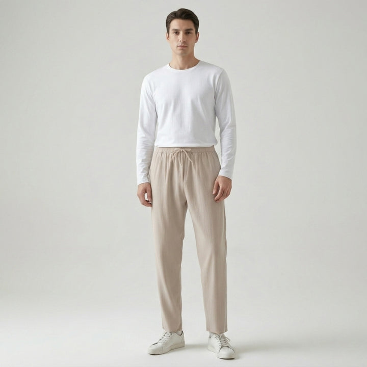 Pantalone in Lino Uomo Vita Elastica Taglio Ampio