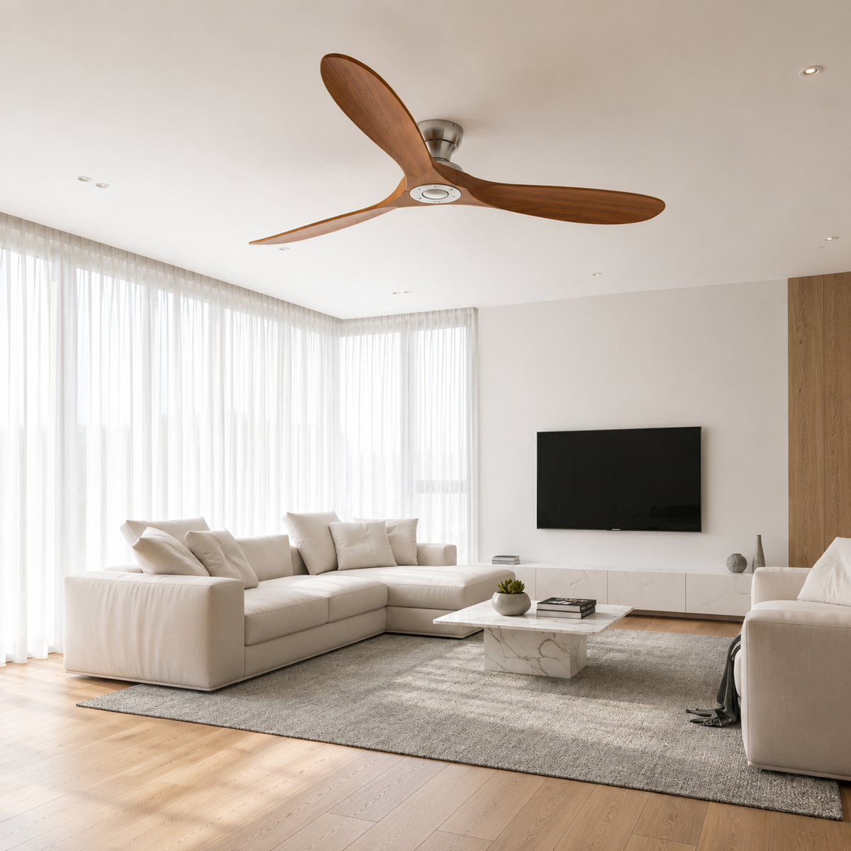 Ventilatore a Soffitto Silenzioso in Legno Massello – Reversibile Estate/Inverno