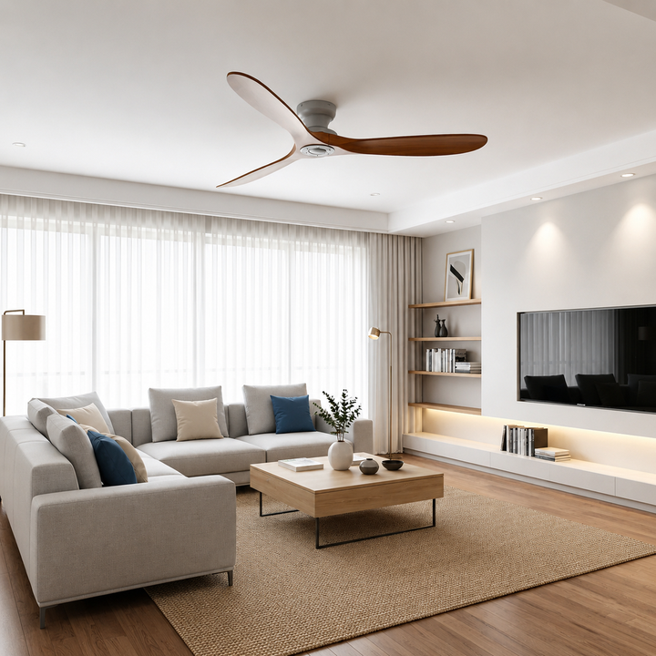 Ventilatore a Soffitto Silenzioso in Legno Massello – Reversibile Estate/Inverno