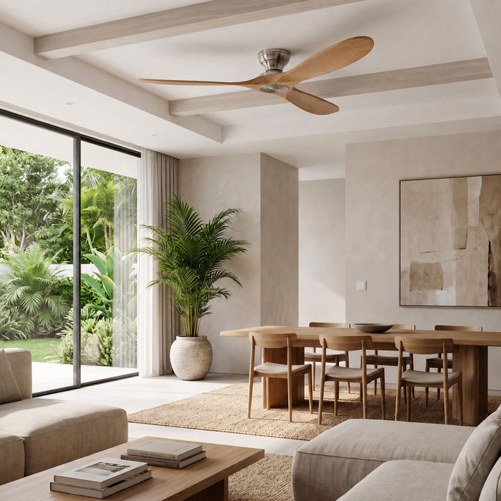 Ventilatore a Soffitto Silenzioso in Legno Massello – Reversibile Estate/Inverno