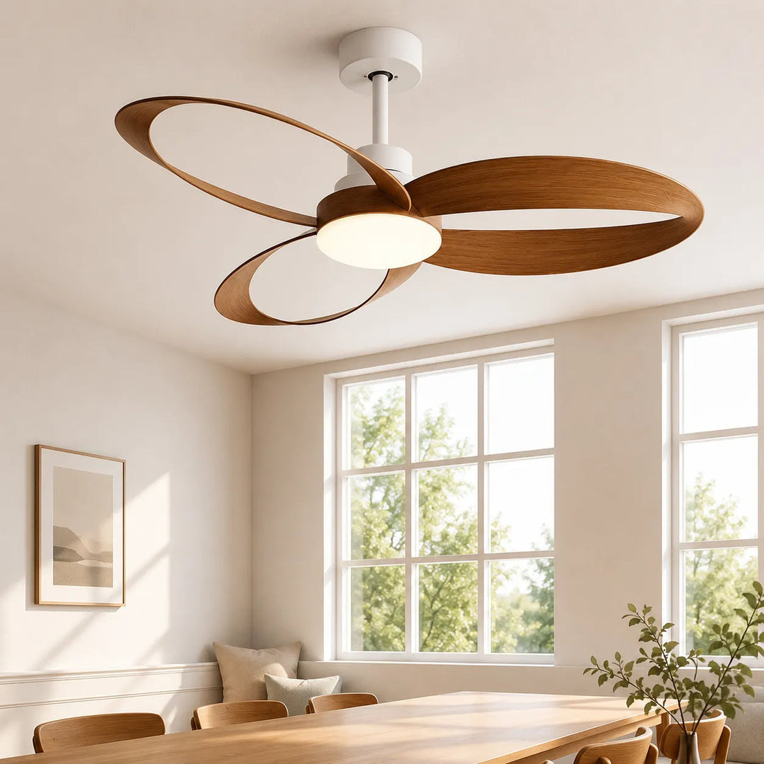 Ventilatore a Soffitto in Legno con Luce LED – Design Elegante e Silenzioso