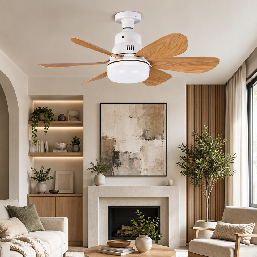 Ventilatore a Soffitto con Pale in Legno – Design Naturale