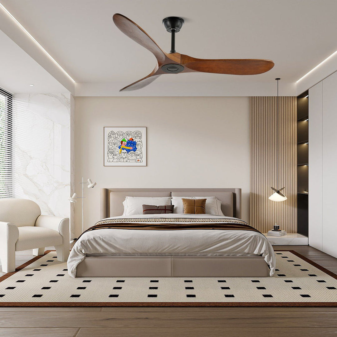 Ventilatore a Soffitto in Legno Finitura Noce – Silenzioso con Telecomando