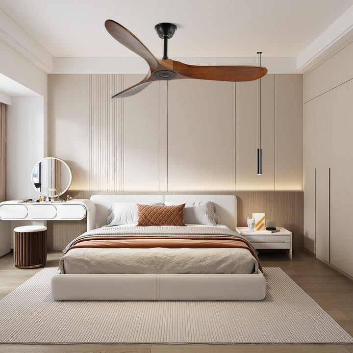 Ventilatore a Soffitto in Legno Finitura Noce – Silenzioso con Telecomando