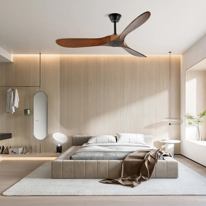 Ventilatore a Soffitto in Legno Finitura Noce – Silenzioso con Telecomando