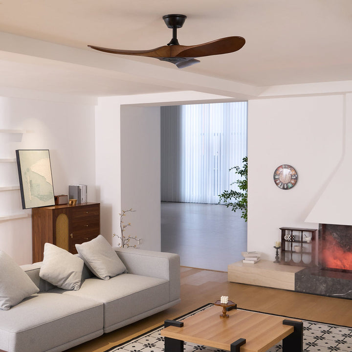 Ventilatore a Soffitto in Legno Finitura Noce – Silenzioso con Telecomando