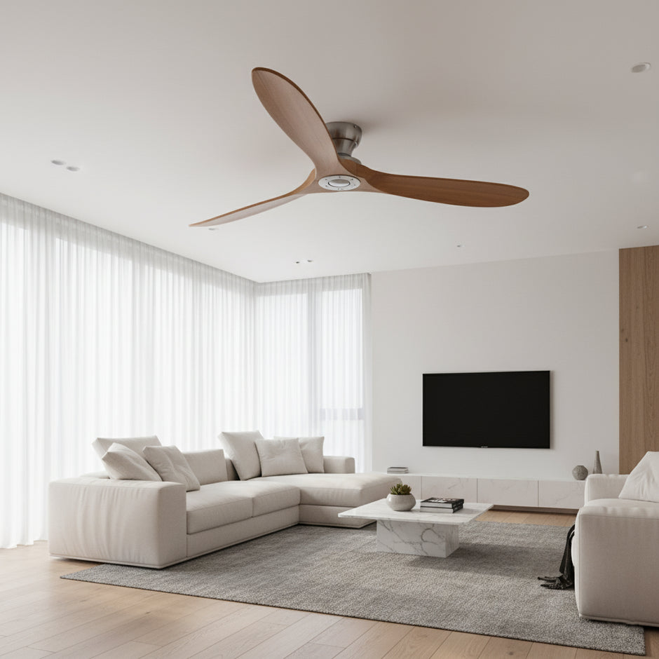 Ventilatore a Soffitto in Legno Massello con Luce LED – Reversibile Estate/Inverno