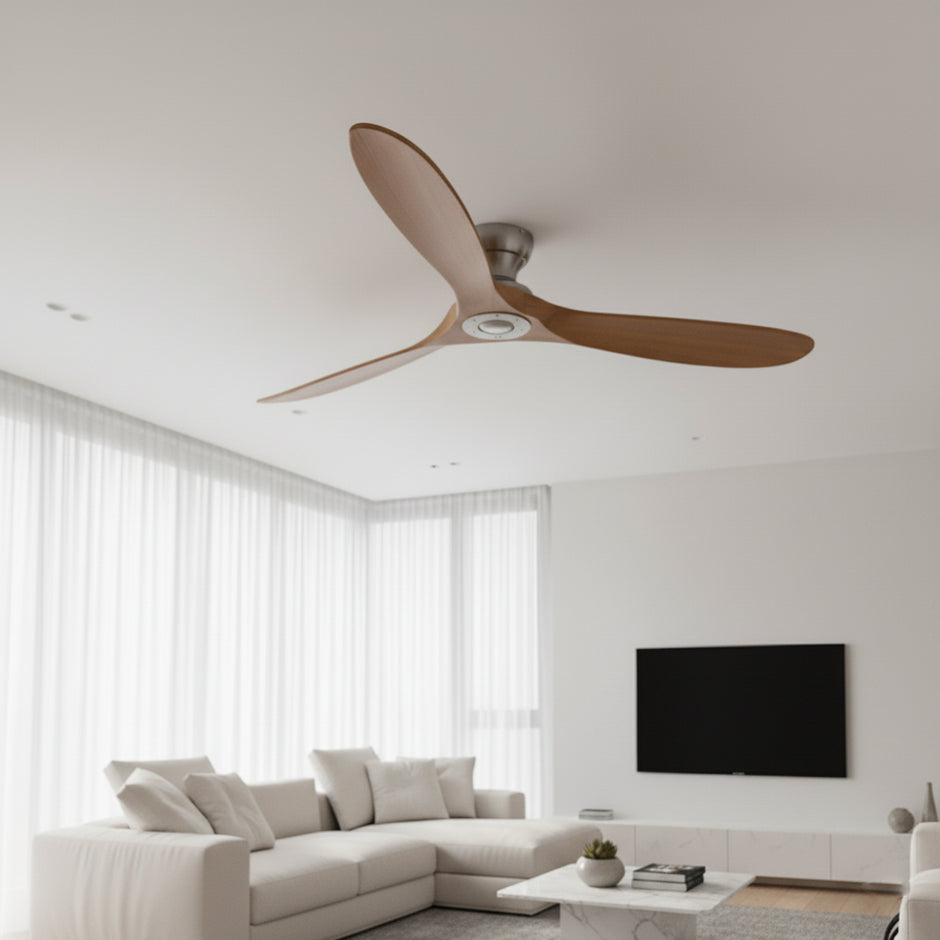 Ventilatore a Soffitto in Legno Massello con Luce LED – Reversibile Estate/Inverno