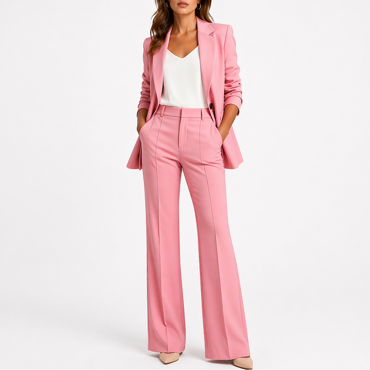 Tailleur Donna Suit con Blazer Strutturato e Pantalone a Vita Alta