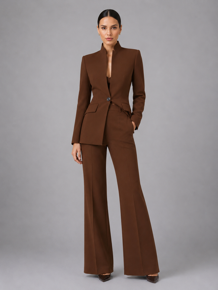 Tailleur Donna Suit con Blazer Senza Collo e Pantalone Palazzo