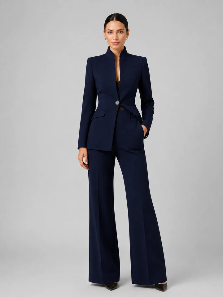 Tailleur Donna Suit con Blazer Senza Collo e Pantalone Palazzo