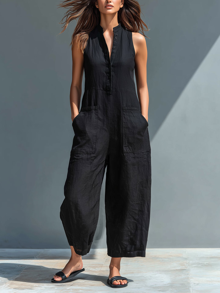 Classico Jumpsuit Donna Senza Maniche Collo Coreana